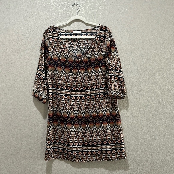 Luxe Women’s Geometric Print Dress 3/4 Sleeves Mini Multi Color Size Large - Picture 1 of 8